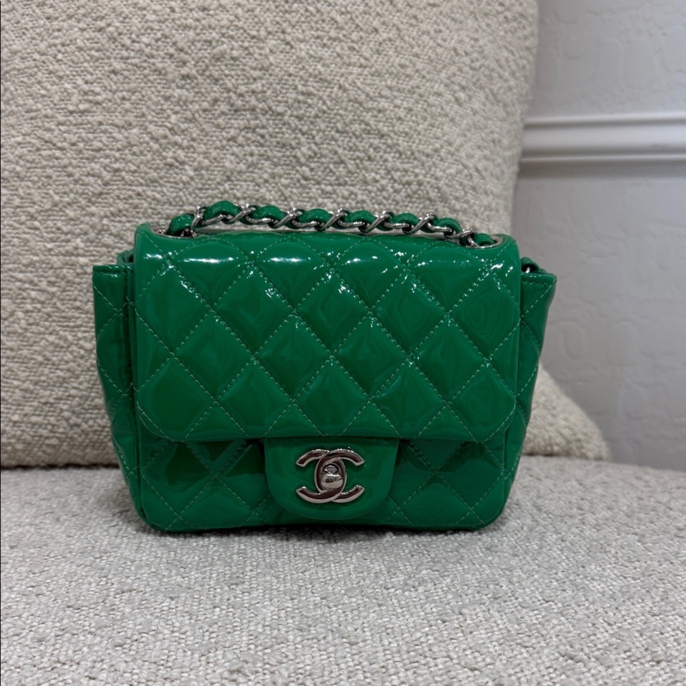 Chanel Green Quilted Mini Square Flap Bag